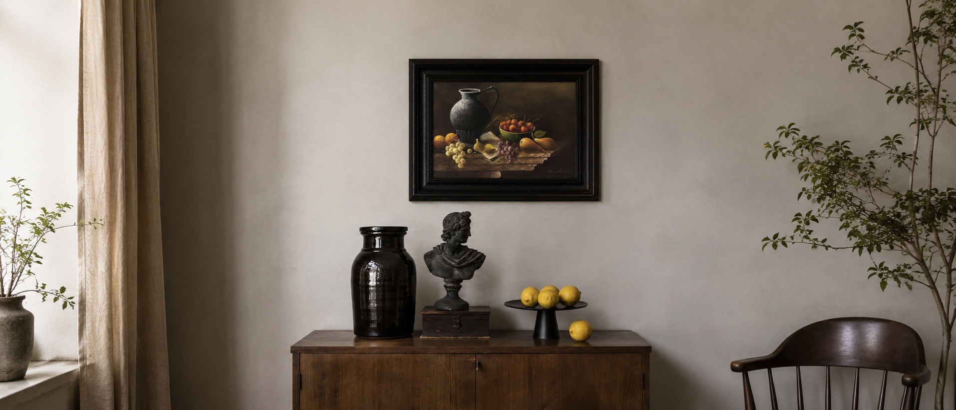 Decorative objects arranged with quiet balance