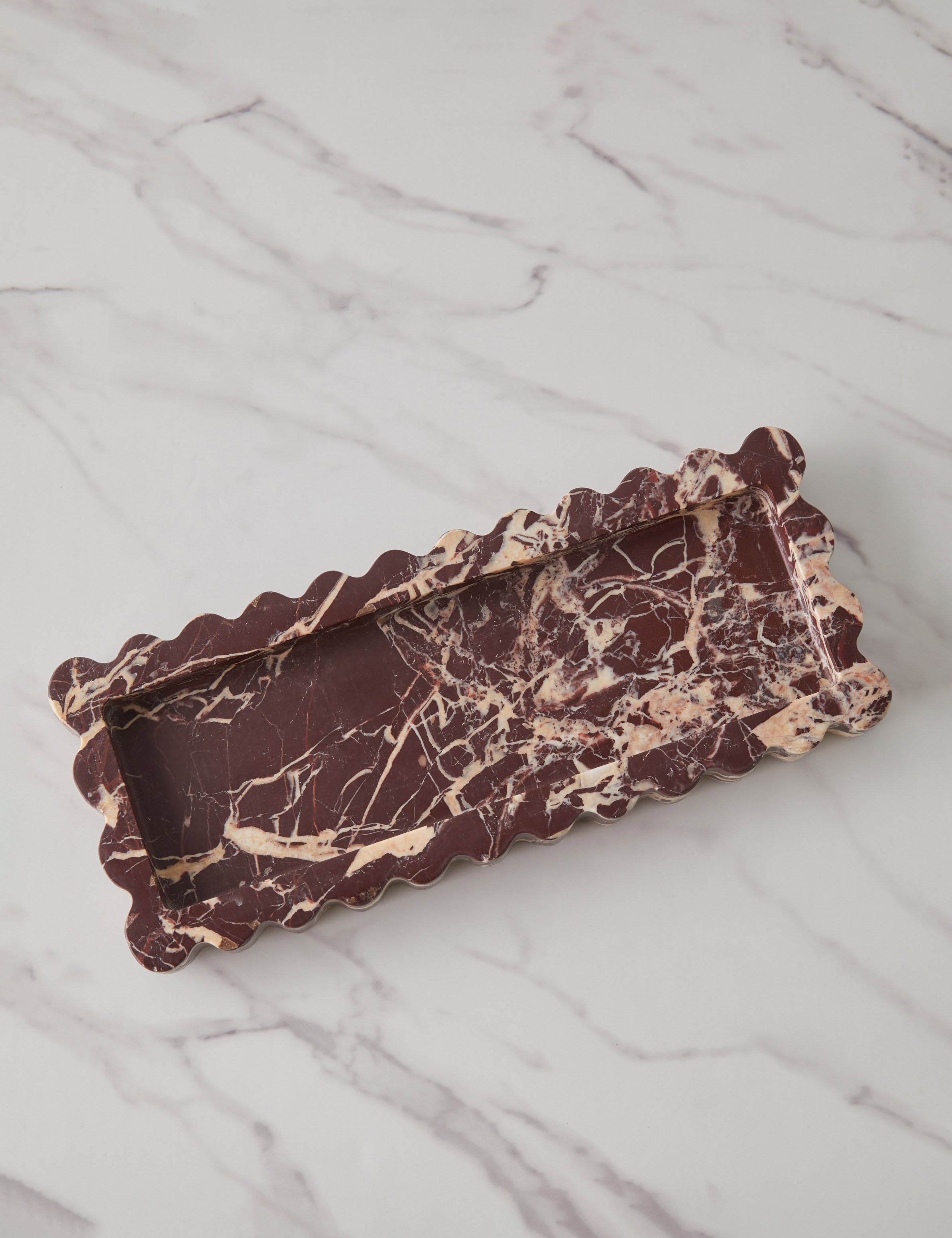 Sculptural Scalloped Stone Tray - CherryGoldMarble - Image 9