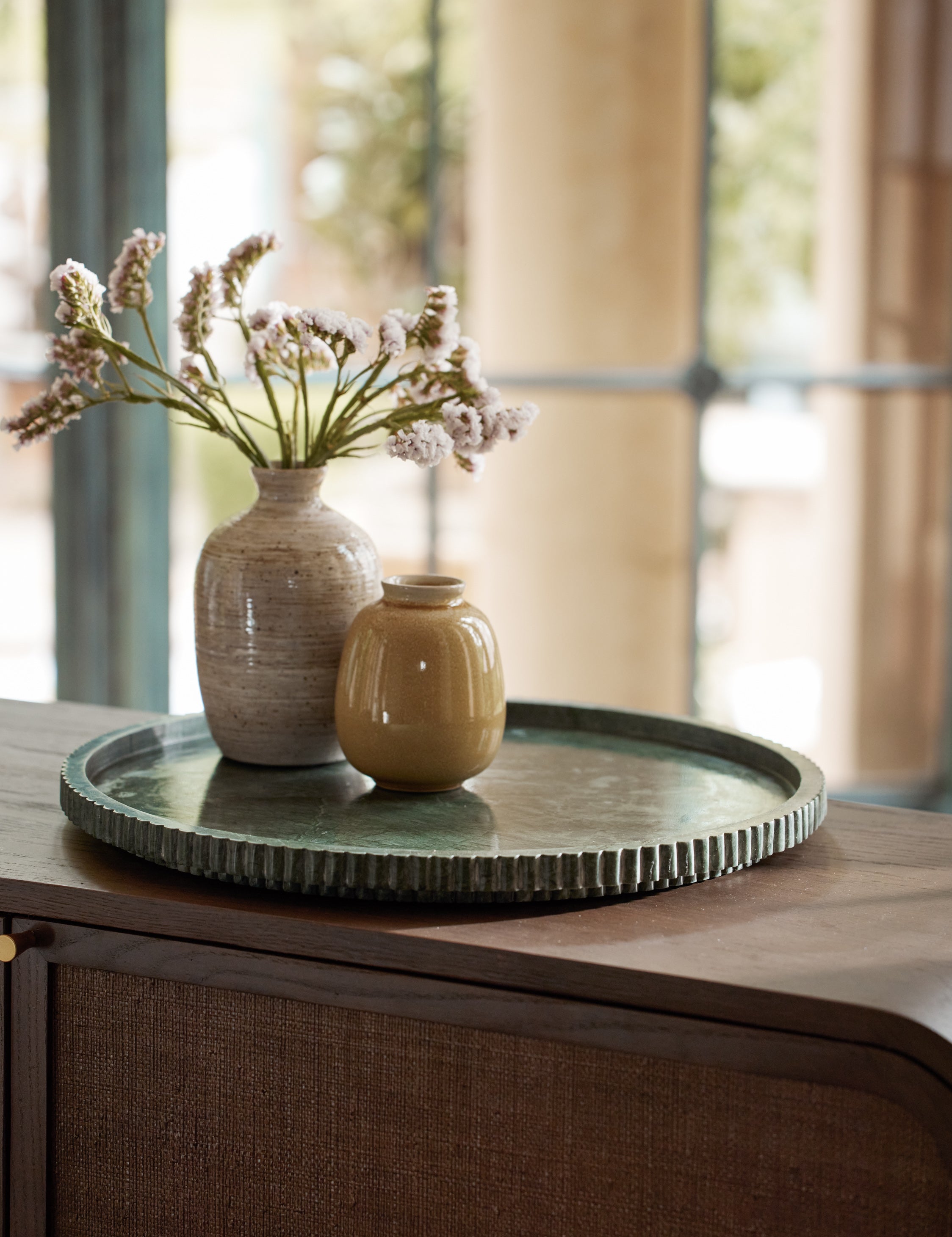 Fluted Green Marble Tray - Green