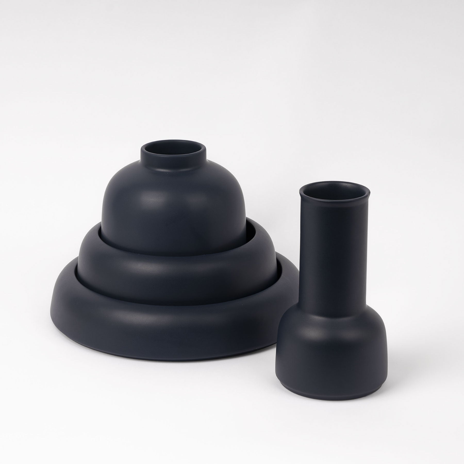 Dark Blue Sculptural Carafe - Tall-Neck Ceramic Pitcher - Image 4